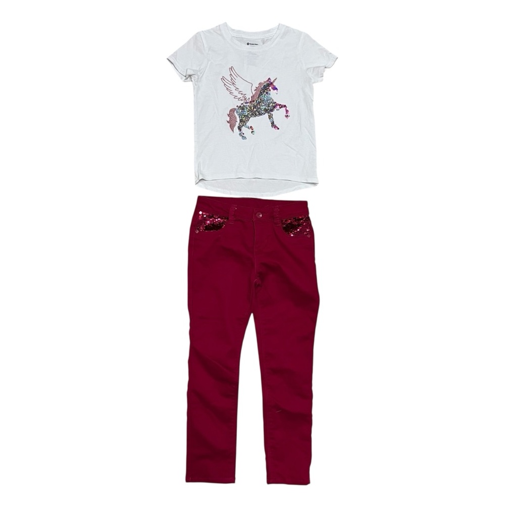 Magenta Girl’s Color Change Sequin Tee & Jeans Size 6/6X EUC